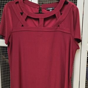 AUW Women's Burgundy Blouse with Cutout Design